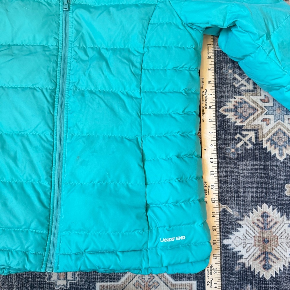 Lands’ End Teal Puffer High Neck Coat Women’s Size Medium - Picture 12 of 14